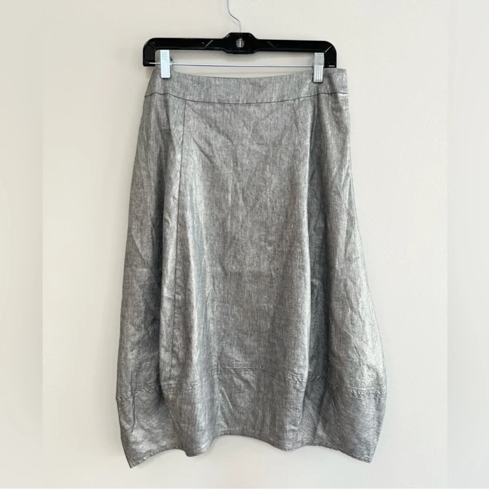 NWOT Eileen Fisher Silver Metallic Linen Blend Lantern Skirt Size L - Picture 11 of 13